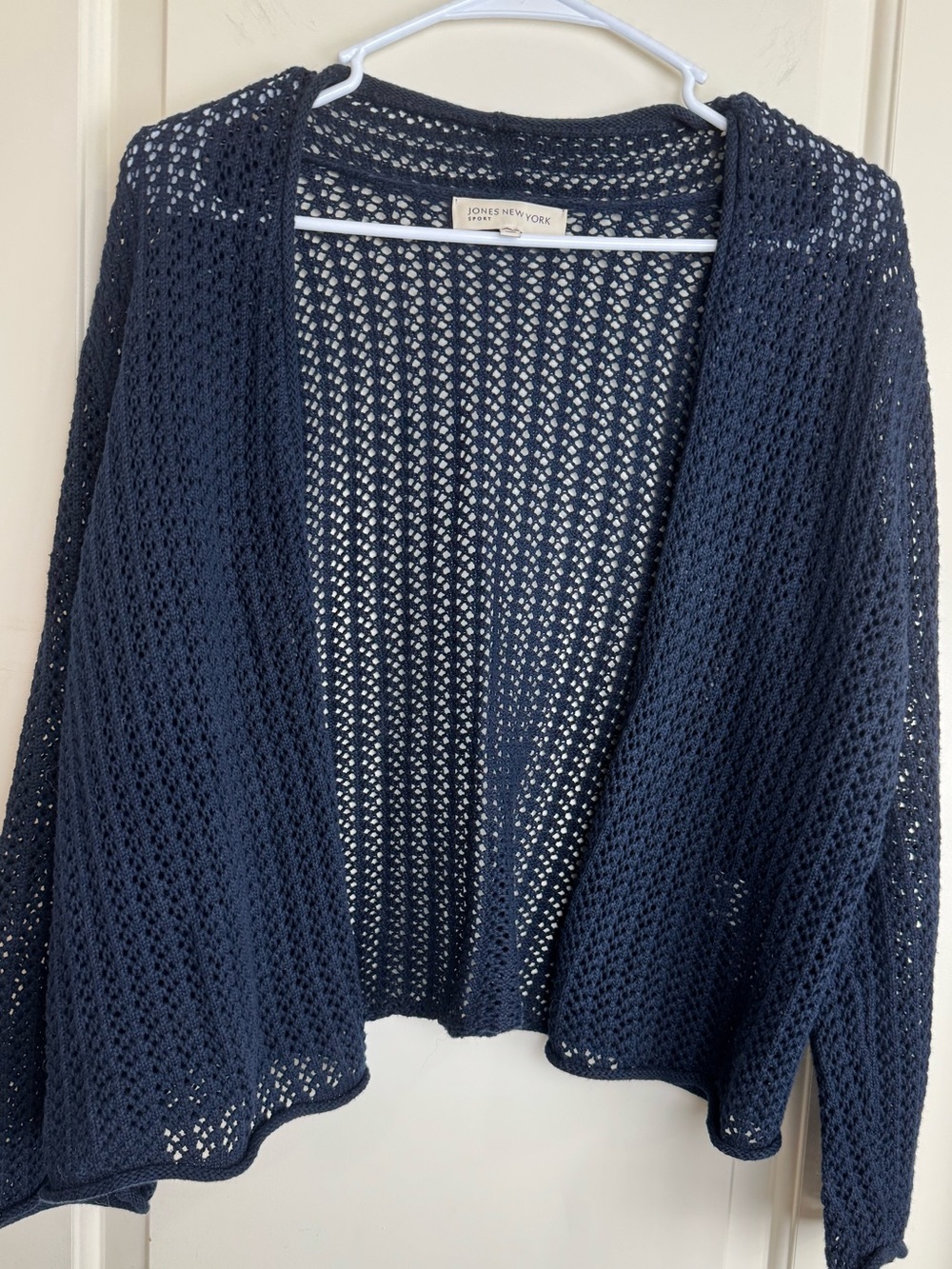 Jones New York Sport Navy 100% Cotton Open Knit Cardigan M Crochet